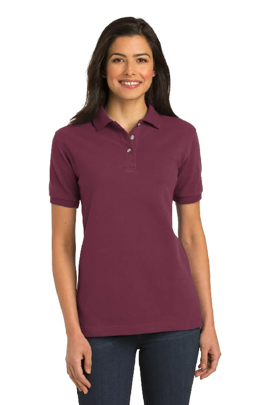 stretchy yoga silk blouses & shirts -Port Authority Womens Shrink Resistant Short Sleeve Polo Shirt - Burgundy - Closeout