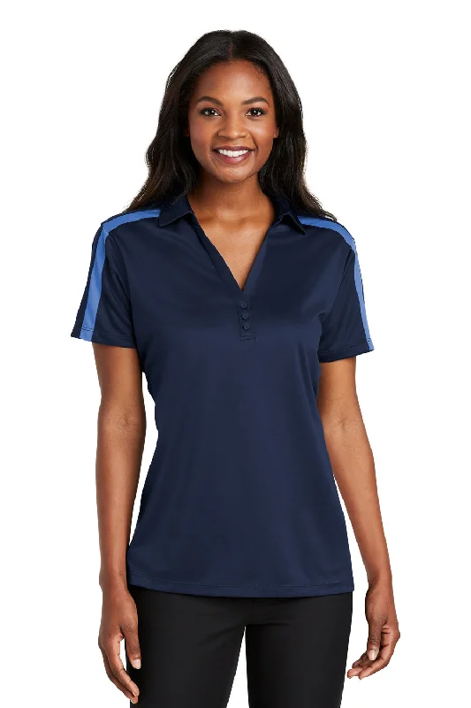 soft knit wrap blouses & shirts -Port Authority Womens Silk Touch Performance Moisture Wicking Short Sleeve Polo Shirt - Navy Blue/Carolina Blue