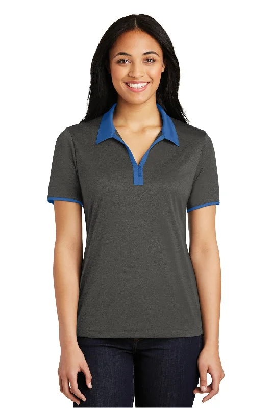 flared sleeve linen blouses & shirts -Sport-Tek Womens Heather Contender Moisture Wicking Short Sleeve Polo Shirt - Heather Graphite Grey/True Royal Blue - Closeout