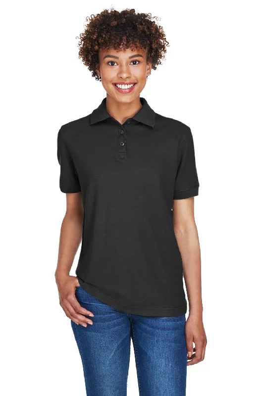 soft jersey wrap blouses & shirts -UltraClub Womens Whisper Short Sleeve Polo Shirt - Black