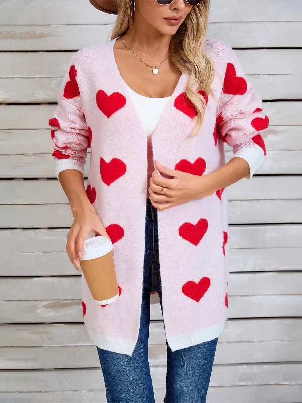 boho striped cardigans -Angel Wings Heart Open Front Long Sleeve Cardigan