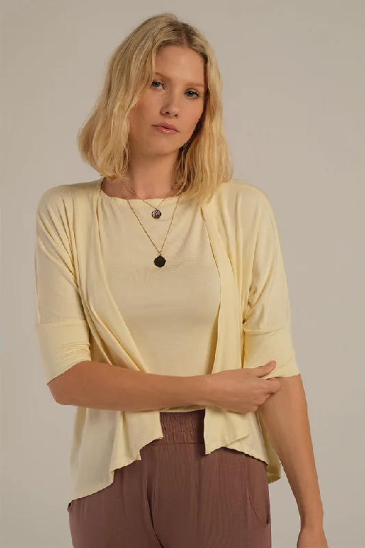 cashmere cardigans for office -Bamboo Drape Cardi - Vanilla