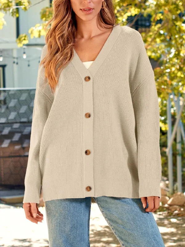 soft cotton cardigans -Button Down Long Sleeve Cardigan