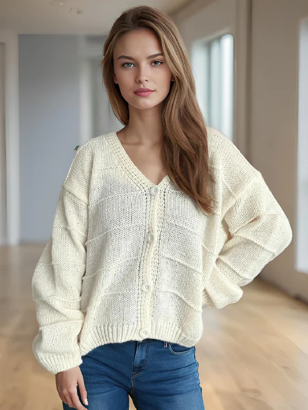 oversized knit cashmere cardigans -Button Down V-Neck Long Sleeve Cardigan