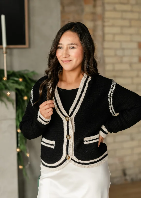 cotton cardigans for spring -Kenya Button Front Contrast Stripe Cardigan