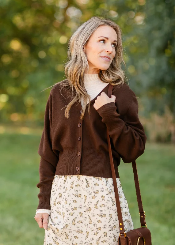 alpaca cardigans warm -Button Up Brown Cardigan