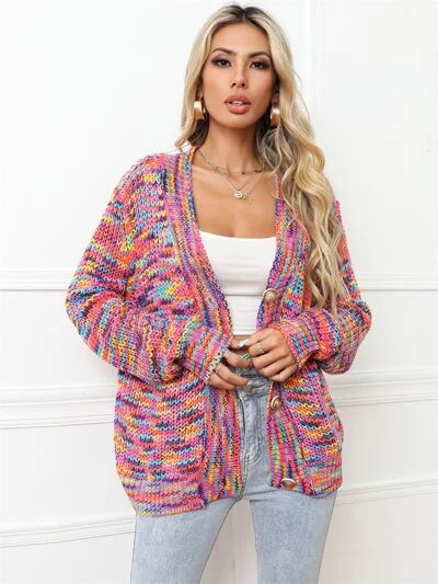 textured alpaca cardigans -Button Up Dropped Shoulder Cardigan