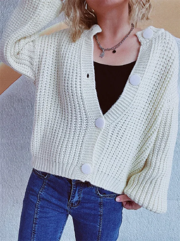 open knit ribbed cardigans -Button Up Long Sleeve Cardigan