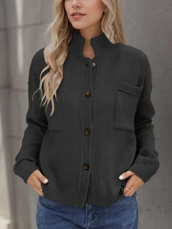 long knit alpaca cardigans -Button Up Long Sleeve Cardigan