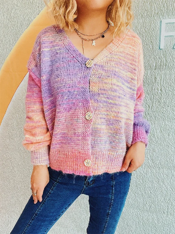 ribbed mohair cardigans -Button Up Long Sleeve Cardigan