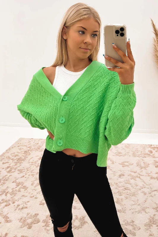 chunky knit cashmere cardigans -Camila Cardigan Green