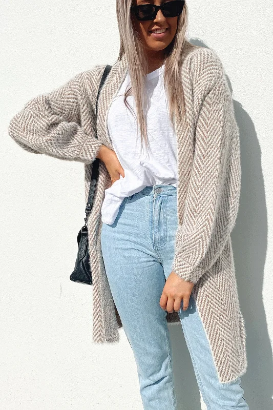 plaid cardigans with belt -Elodie Cardigan Beige