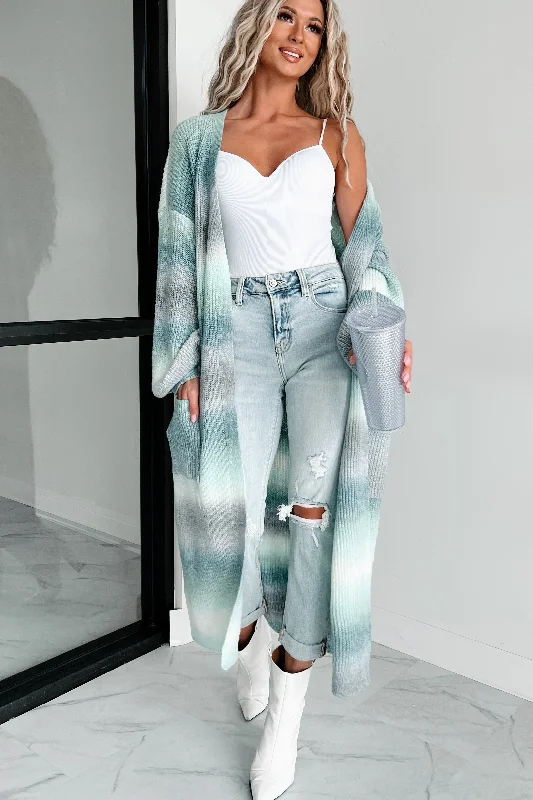 plaid cardigans with belt -Embrace The Boho Ombre Duster Cardigan (Green/Grey Multi)