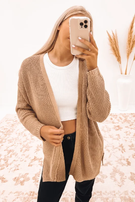 long sleeve alpaca cardigans -Everyday Knit Cardi Oatmeal