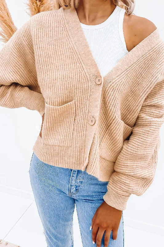 ribbed knit cardigans -Frey Cardigan Beige