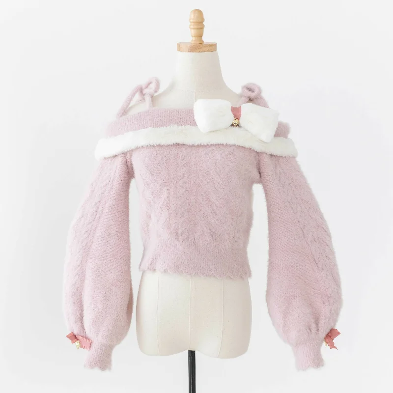 button-up plaid cardigans -Lilia & Lace Bunny Ear Knit Sweater with Engraved Heart Charms (Pink)