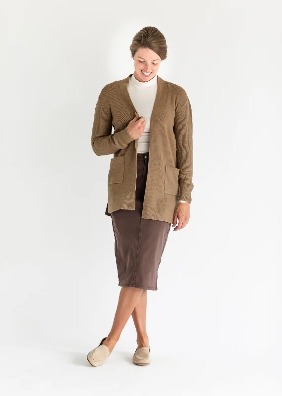 v-neck wool cardigans -Maya Camel Open Front Cardigan - FINAL SALE