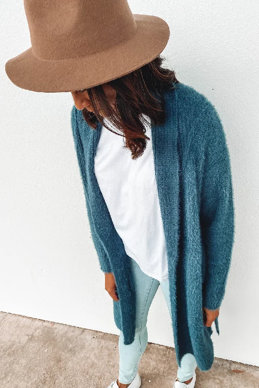 oversized knit alpaca cardigans -Mia Cardigan Turquoise