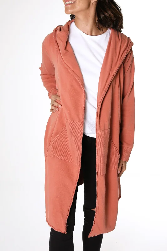 cropped knit ribbed cardigans -Naomi Hooded Cardigan Copper