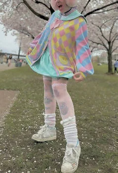 patterned ribbed cardigans -Pastel Colored Clown Cardigan