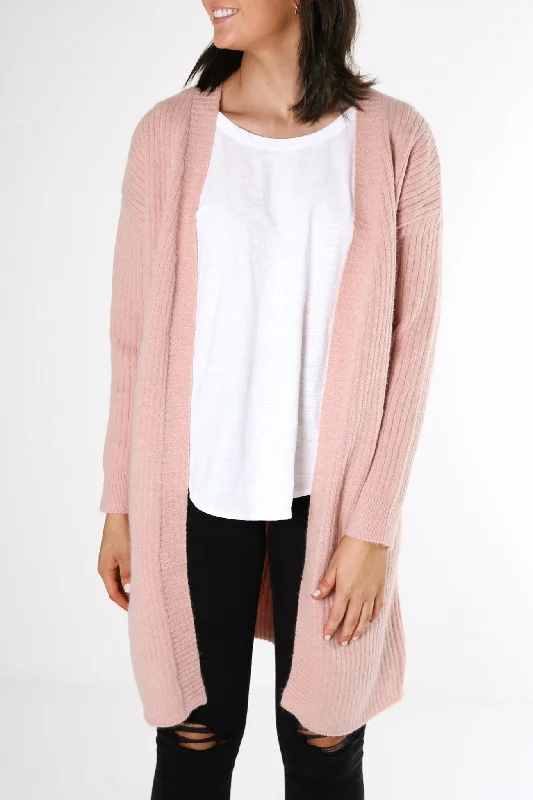 chunky knit ribbed cardigans -Skylar Cardiagn Pink