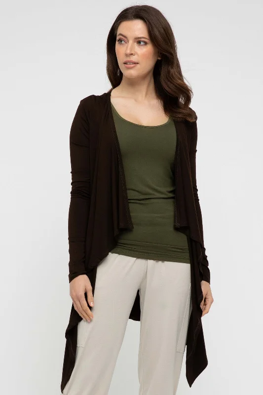 cropped mohair cardigans -Waterfall Cardigan - Chocolate