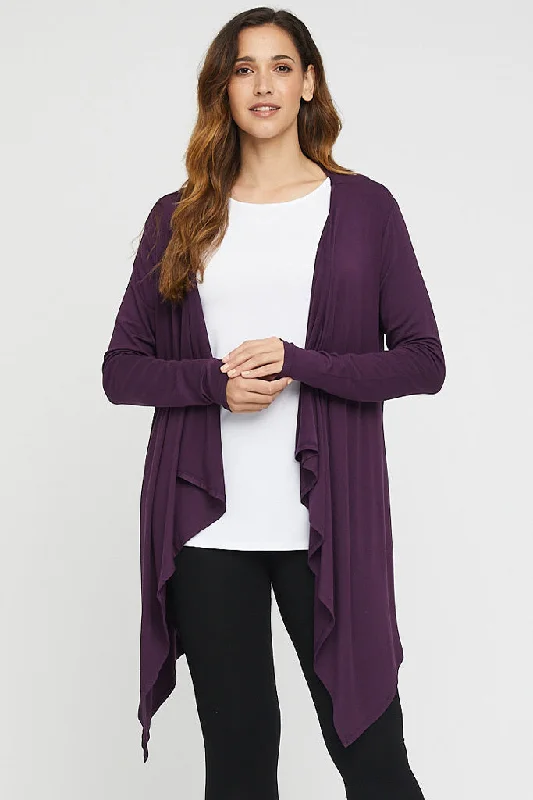 mohair cardigans with pockets -Waterfall Cardigan - Plum