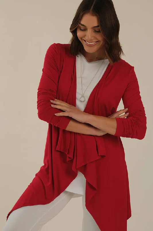 cable knit cashmere cardigans -Waterfall Cardigan - True Red