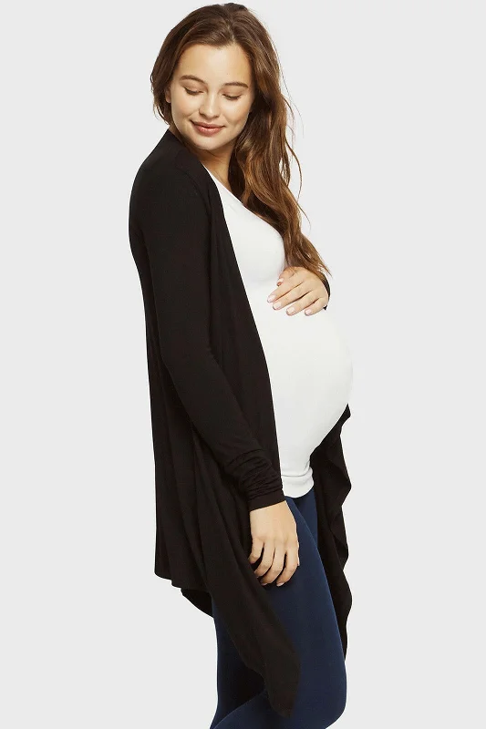 hooded ribbed cardigans -Waterfall Maternity Cardigan - Black