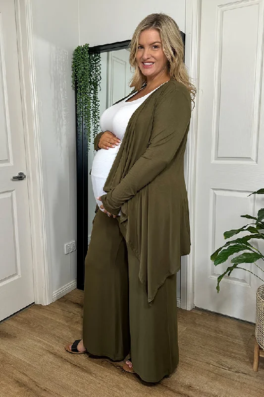 button-up ribbed cardigans -Waterfall Maternity Cardigan - Dark Olive