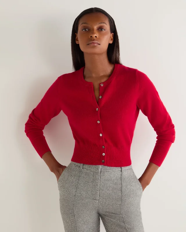 cotton blend striped cardigans -Women's Ivy Cropped Cashmere Cardigan Riding Red