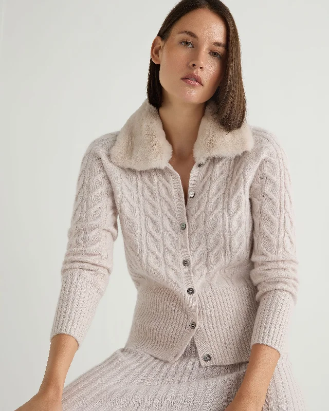 duster plaid cardigans -Women's Myla Fur Collar Cashmere Cardigan Frost White