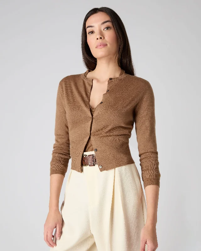 boyfriend striped cardigans -Women's Darcie Superfine Cashmere Cropped Cardigan Dark Camel Brown