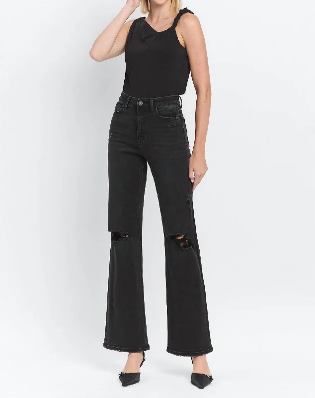 stretchy workout jogger pants -90's Vintage Flare Jeans In Black