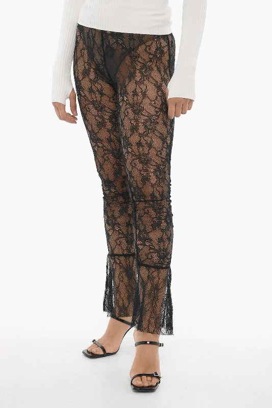 durable outdoor skinny pants -Adriana Hot Couture Macrame' Lace Sheer Pants