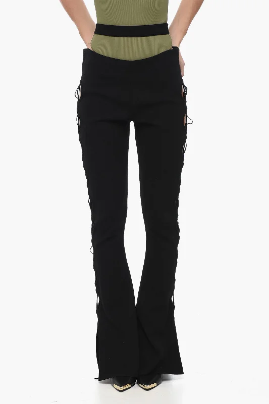 chic high rise chino pants -ANDREĀDAMO High-waisted Knit Flared Pants with Cut-out Details