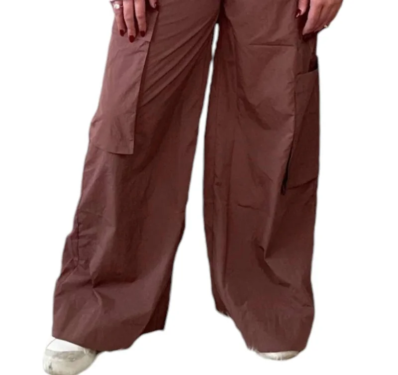 lightweight linen casual pants -Asymmetrical Wide Leg Cargo Pants In Brown