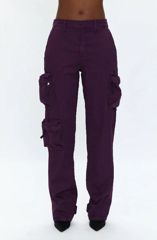 warm thermal wide leg pants -Bobbie Utility Cargo Utility Pant In Washed Aubergine