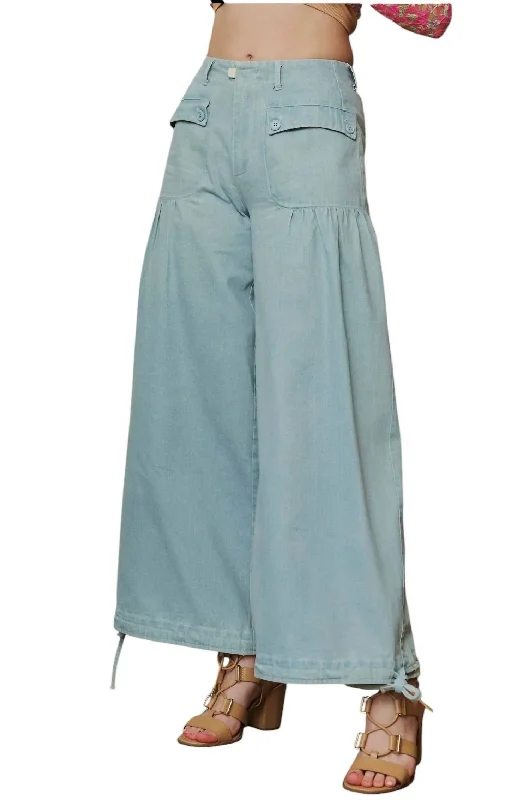 elegant wide leg pants -Camila Jean Bottoms In Light Denim