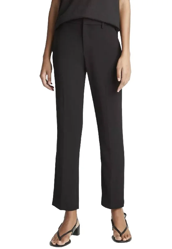 bold floral wide leg pants -Crepe Tailored Straight Pant In Black