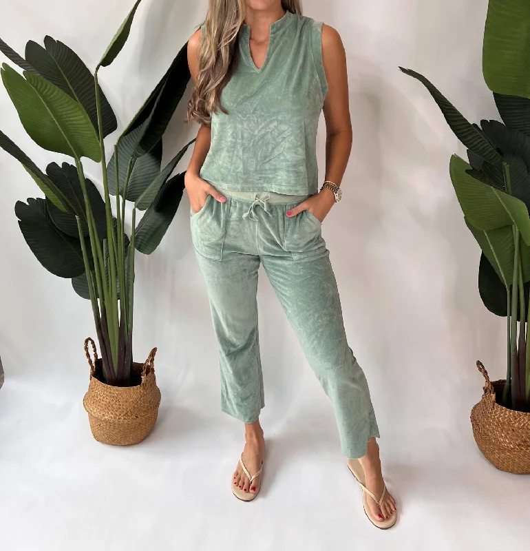 stylish palazzo sweat pants -Cropped Flare Pant In Green