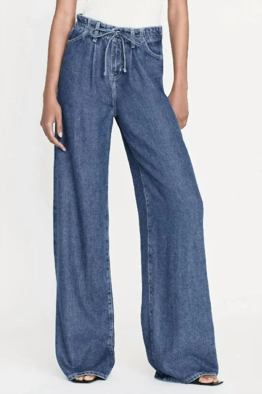 stretchy ribbed leggings pants -Drawstring Wide Leg Jean In Ghost