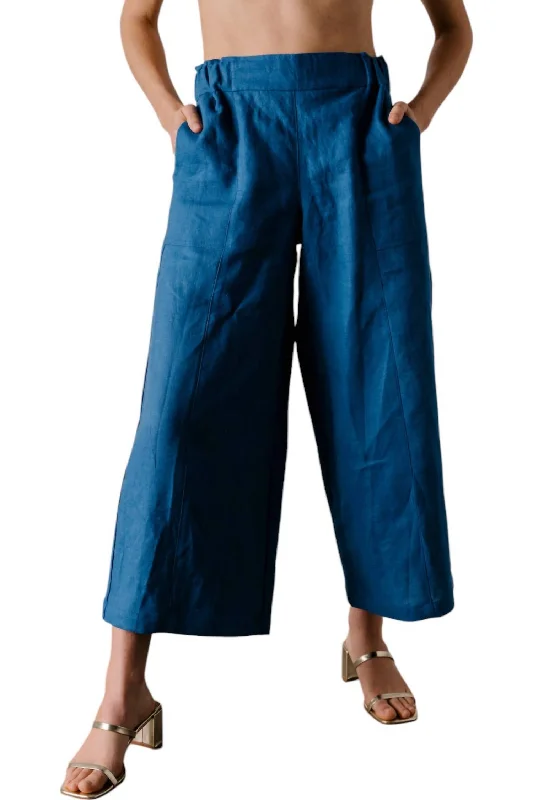 warm thermal wide leg pants -Emil Easy Crop Pants In True Blue