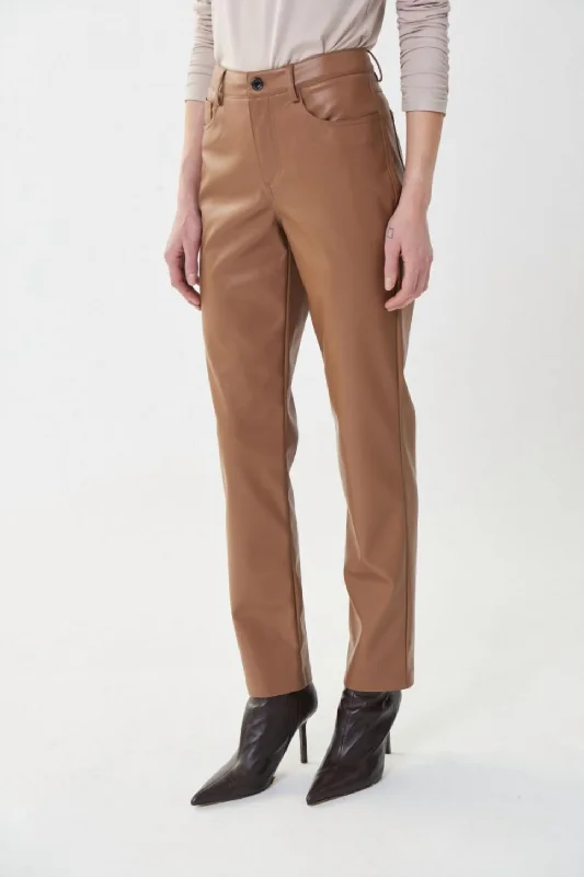 breathable cotton jogger pants -Faux Leather Trouser In Nutmeg