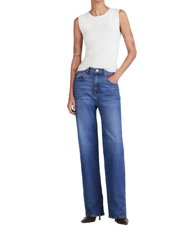 stretchy ribbed dress pants -Faye High Rise Tailored Wide Leg Jeans In Mercer