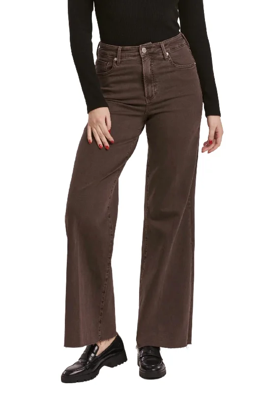 soft bamboo casual pants -Fiona High Rise Wide Leg Pant In Mocha Brown