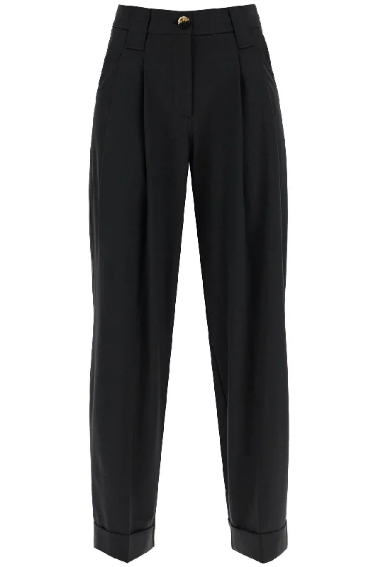 breathable cotton dress pants -Ganni Women's "Flowy Trousers With Two Ple