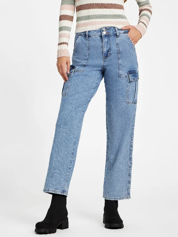 trendy high rise pants -Hailey High-Rise Cargo Jeans