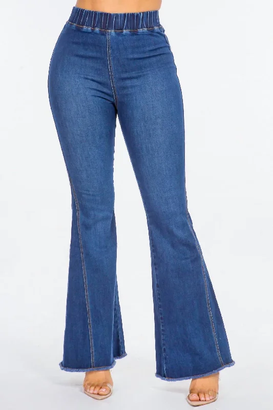 lightweight travel dress pants -High Waist Curvy Flare Jeans In Dark Blue