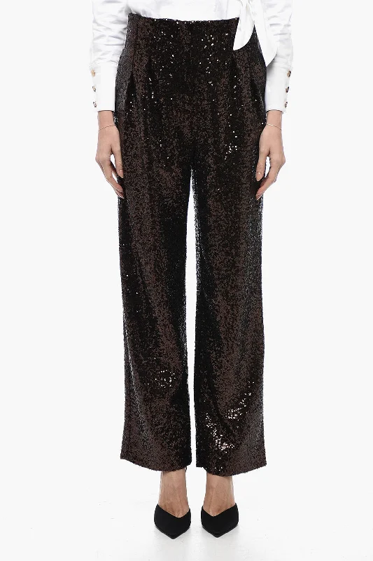 cozy velour skinny pants -In The Mood For Love Sequined CLYDE Pants with Wide Leg